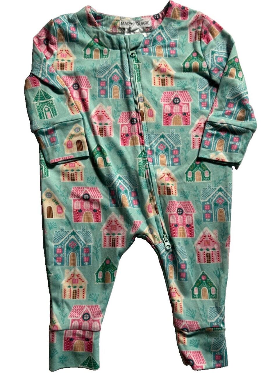 Mary Square Baby 0-3M Christmas Gingerbread House Zip Romper Pajamas